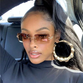 825 Vintage Fashion New Sunglasses Rimless Frameless Rectangle Shades Gradient UV400 Summer Traveling Sun Glasses for Women