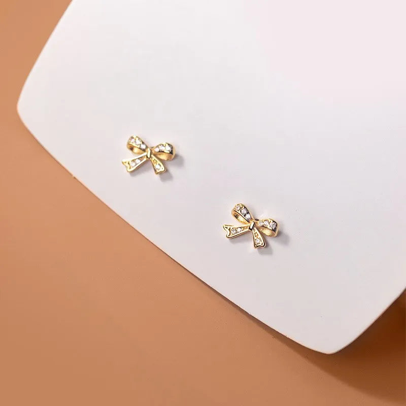 925 Sterling Silver Cubic Zirconia Studs Gold Plated Bow Knot Shape Small CZ Earrings Fashion Jewelry for Women Girls