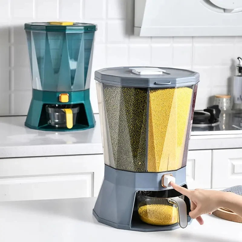 Rotatable 4 Grid Rice Grain Bucket New Kitchen Grain Storage Box Plastic Seal Moisture-proof Rice Dispenser Storage Container