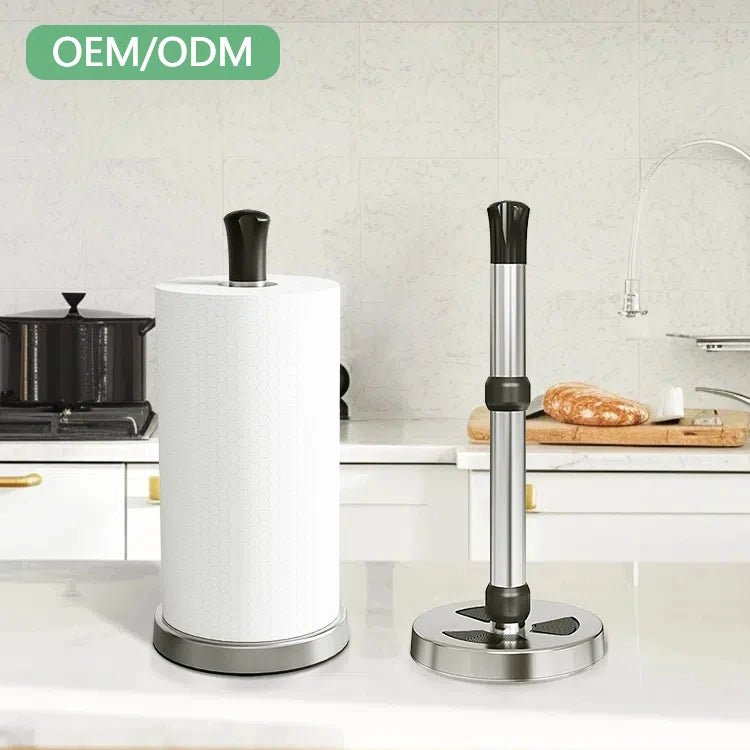 New Arrival Stainless Steel Roll Dispenser Kitchen Paper Towel Holder Stand with Weighted Base Easy Standing Type Installation