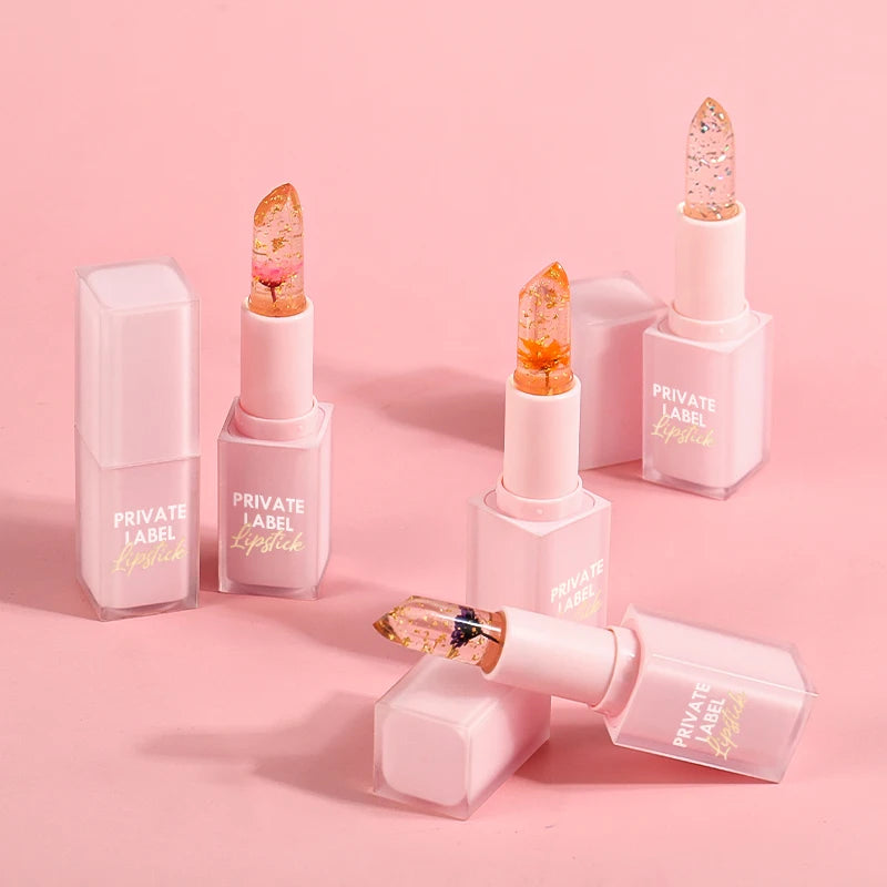 Hot Sale Flower Lipstick Waterproof Vegan Custom Your Own Label Tube Jelly Lipstick