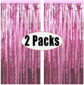 2pcs 3x8.3ft Light Pink Metallic Tinsel Foil Fringe Curtains Photo Booth Props for Birthday Bridal Shower Party Wall Decorations