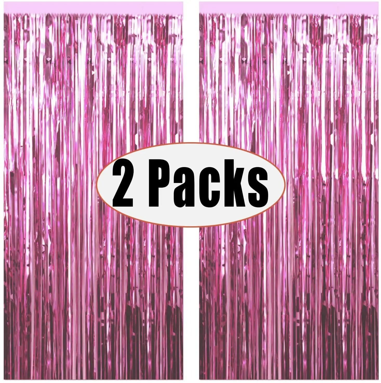 2pcs 3x8.3ft Light Pink Metallic Tinsel Foil Fringe Curtains Photo Booth Props for Birthday Bridal Shower Party Wall Decorations