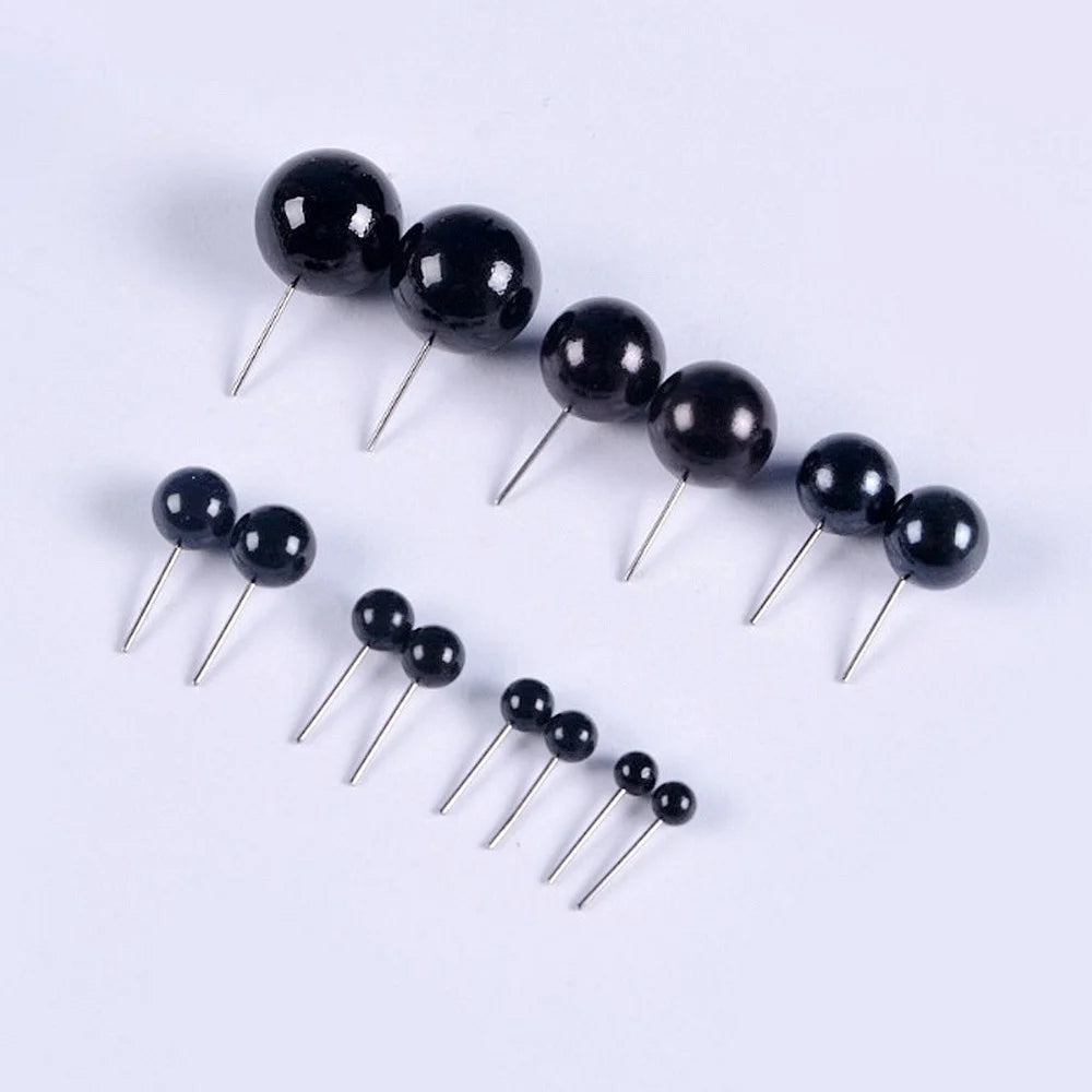 Plastic Needle Black Bean Craft Eyes Beads Head Push Pins for DIY Toys Animal Eyes Puppet Doll Craft Finding