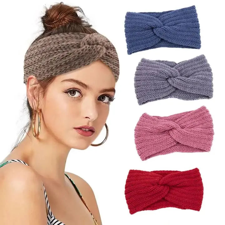 Wide Knitting Wool Headwear Hairbands Elastic Warm Cross Hair Band Fashion Solid Color Headband for Women Girls