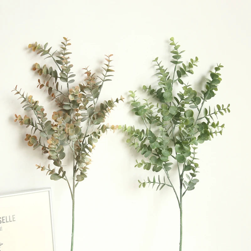 Wholesale Artificial 3 Branches Eucalyptus Leaves Eucalyptus Stem Real Touch Fake Plants