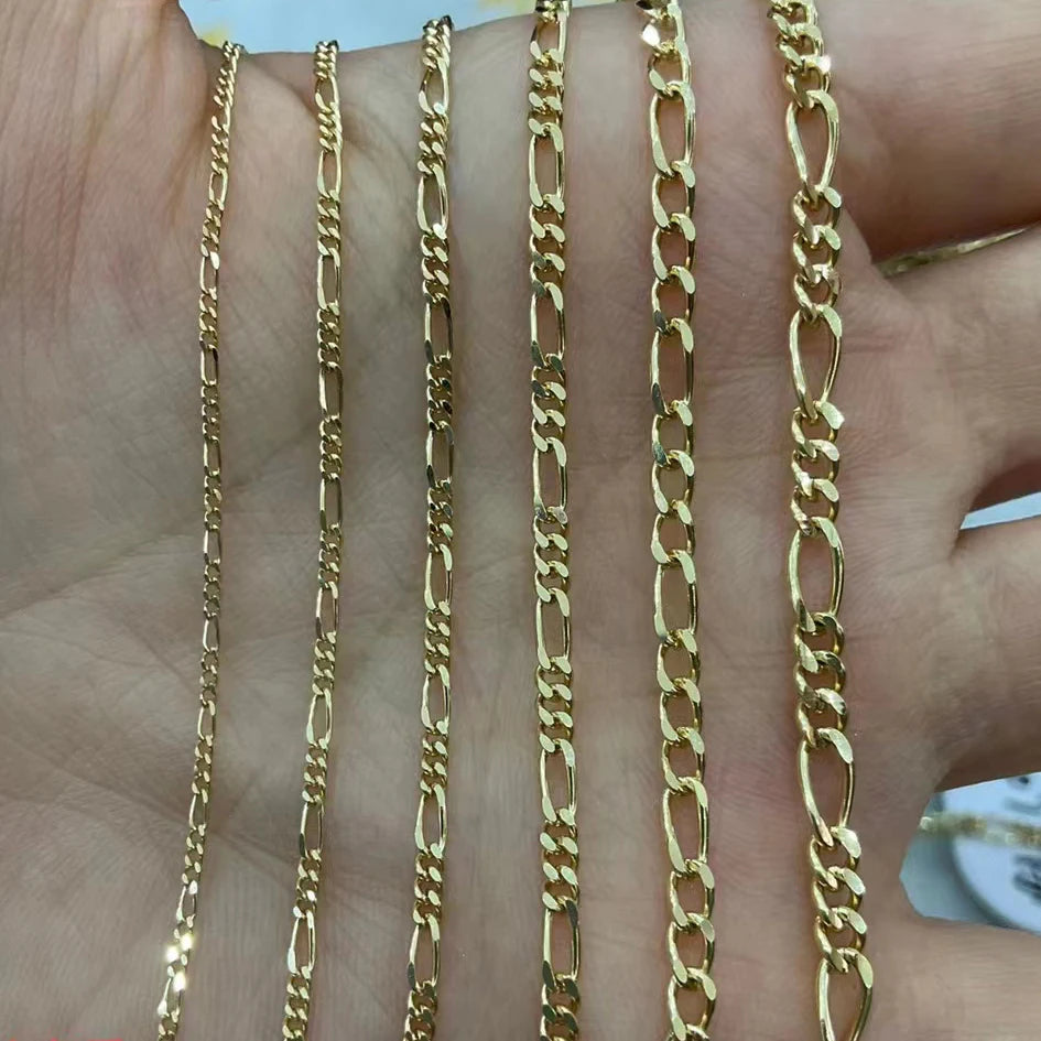 Hot Selling Au750 Gold Real Solid 18K Pure Gold Chain Roll Figaro Gold Necklace Chain Jewelry Wholesale Bulk Chains