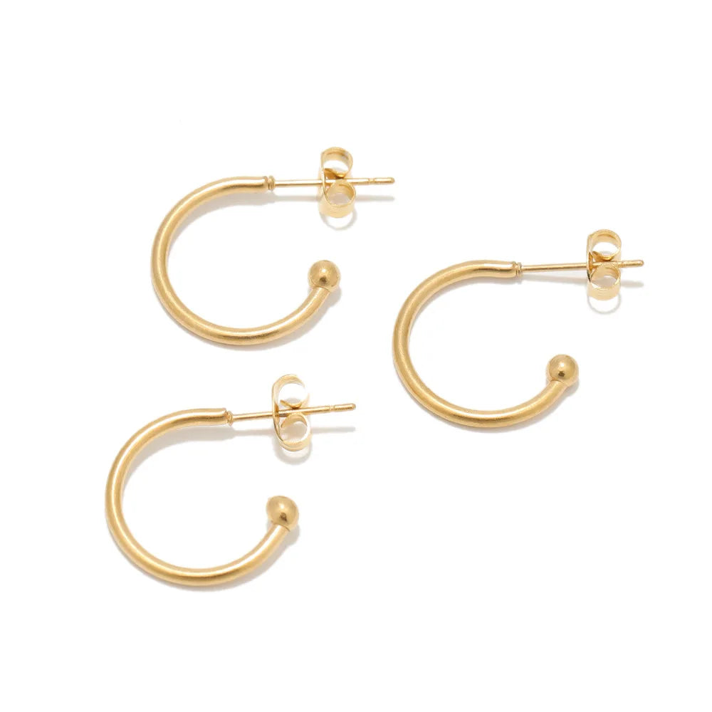 5pcs/bag 18k Gold C Shaped Stainless Steel Hoop Earrings Twist Classic Vintage Fashion Jewelry Stud Earrings