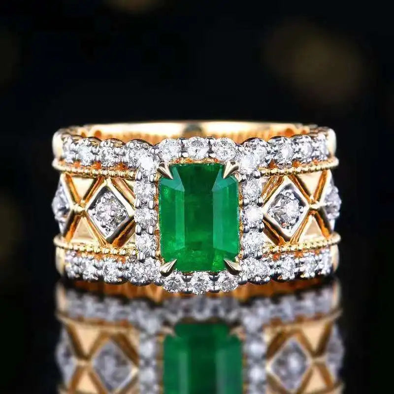 SGARIT Fine Jewelry 18k Gold 1.23ct Natural Kisa Midori Emerald Real Diamond Men Ring Jewellery With GRC Certificate
