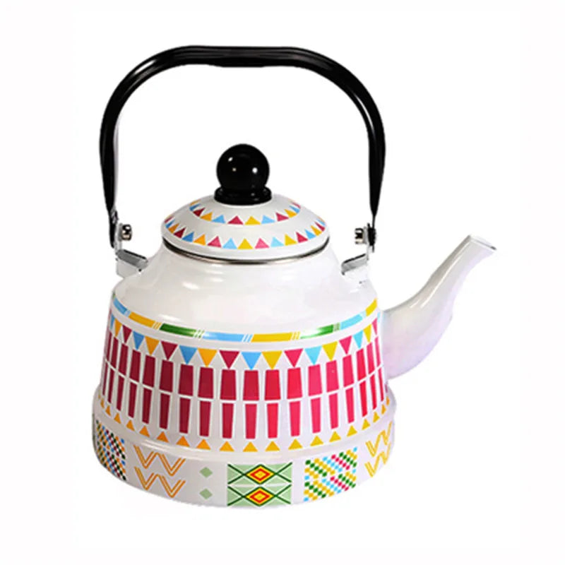 Large Capacity Ancient Bell Household Cast Iron Enamel Kettle Whistling Geometric Flower Design Gas Induction Ready Eco-Friendly