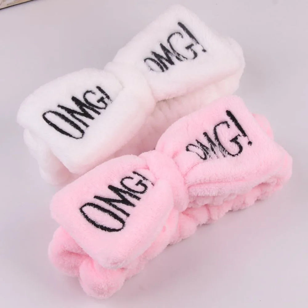 2020 New OMG Letter Coral Fleece Wash Face Bow Hairbands for Women Girls Headbands Headwear Hair Bands Turban Hair Accessories