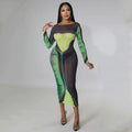 Custom High Quality Fashionable Causal Bodycon Midi Long Sleeve Women Mesh Dress
