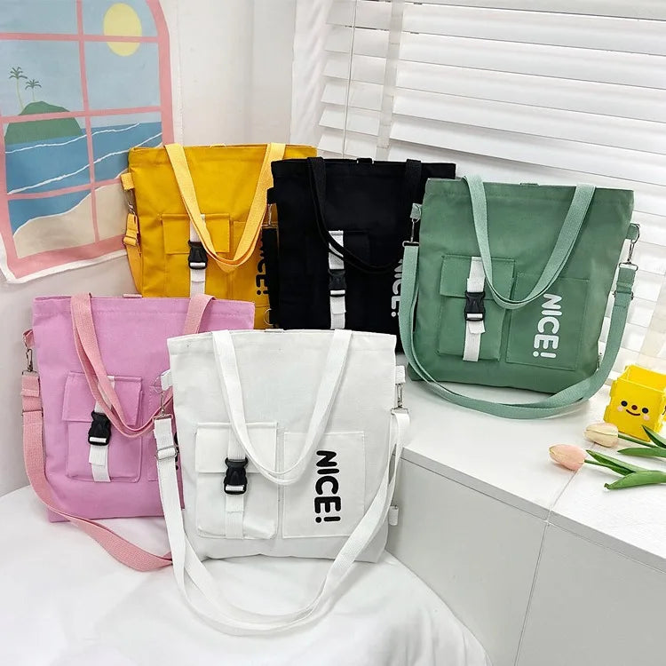 Casual Large Capacity Women's Crossbody Bags Letter Print Ladies Canvas Shoulder Bag Student Class Female Handbags Book Tote
