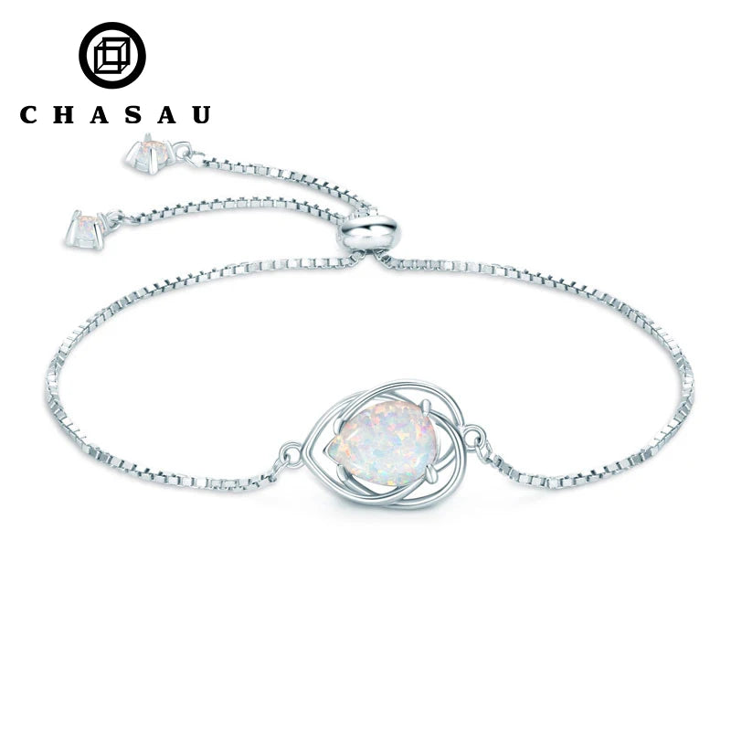 Hot Sell Trendy 925 Sterling Silver Pear Cut 2ct Synthetic Pear Shape Opal Adjustable Bracelet for Women