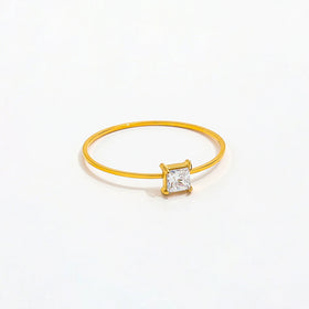 High End 18K Gold Plated Square Zirconia Dainty Lines Rings Stainless Steel Trendy Simple Jewelry for Women