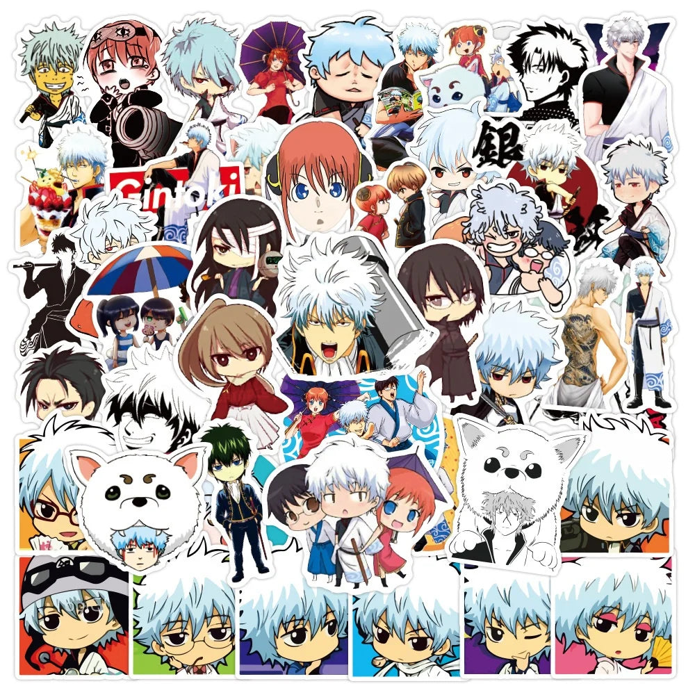 50Pcs Gintama Spoof Funny Anime Sticker Waterproof Vinyl Paper Decorative Graffiti Cartoon Laptop Cartoon Stickers
