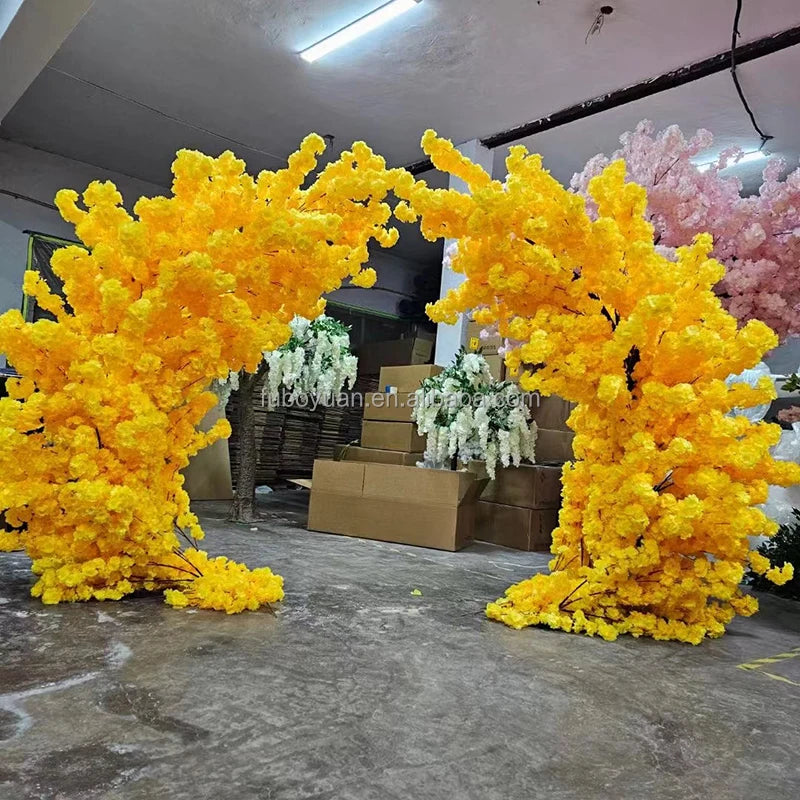 F236 Outdoor Yellow Flower Fake Japanese Cherry Trees Wedding Decorative Arch Artificial Cherry Blossom Sakura Tree for Sale