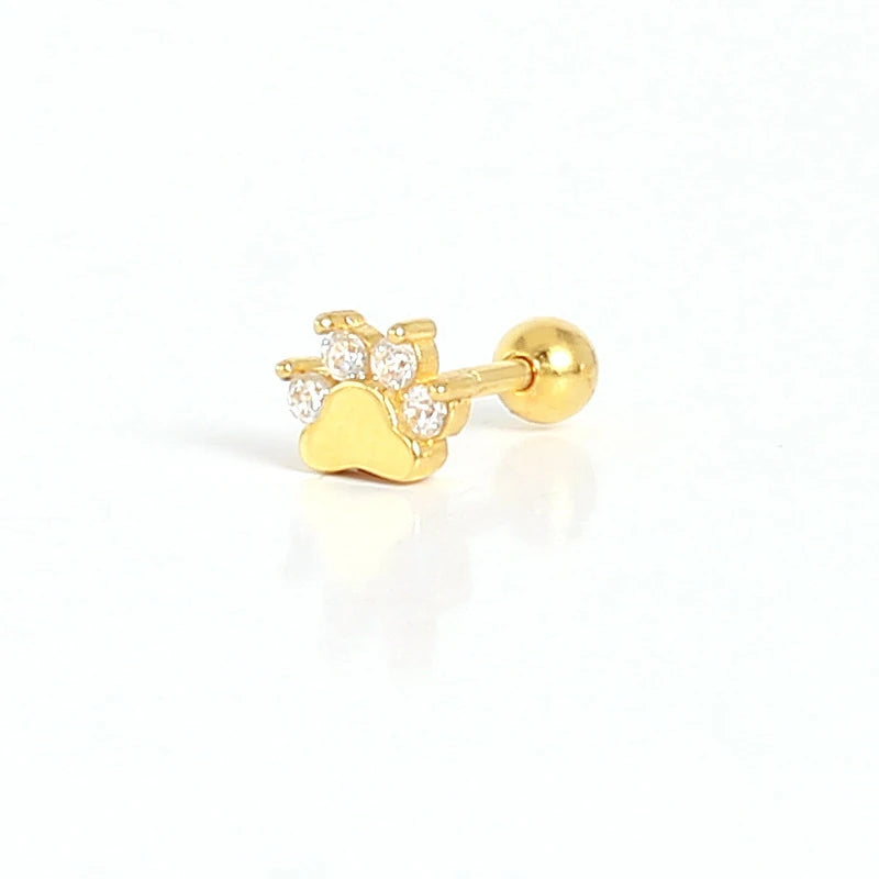 Jewelry Fashion Minimalist 925 Sterling Silver New Arrivals 14k Gold Zircon Cute Animal Paw Earrings