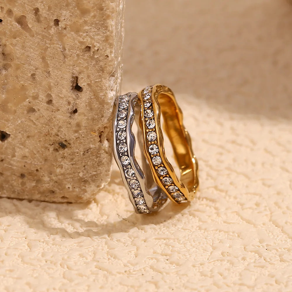 Fashion Ring Jewelry Stainless Steel 18k Gold Plated Irregular Claw Setting Zircon Ring for Women Waterproof Jewelry