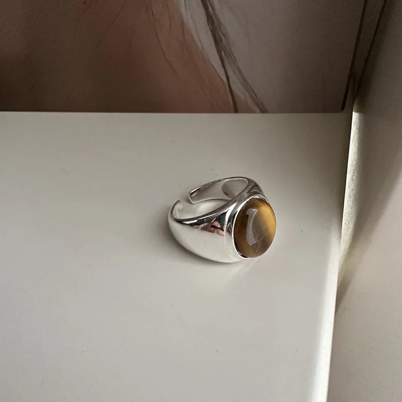 Vintage Wholesale 925 Sterling Silver Tiger Eye Adjustable Rings for Women Fine Gifts Jewelry