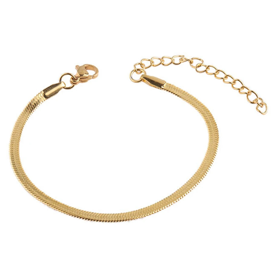 Minimalist Gold Plated Stainless Steel 3mm 4mm Herringbone Snake Chain Bracelets for Women