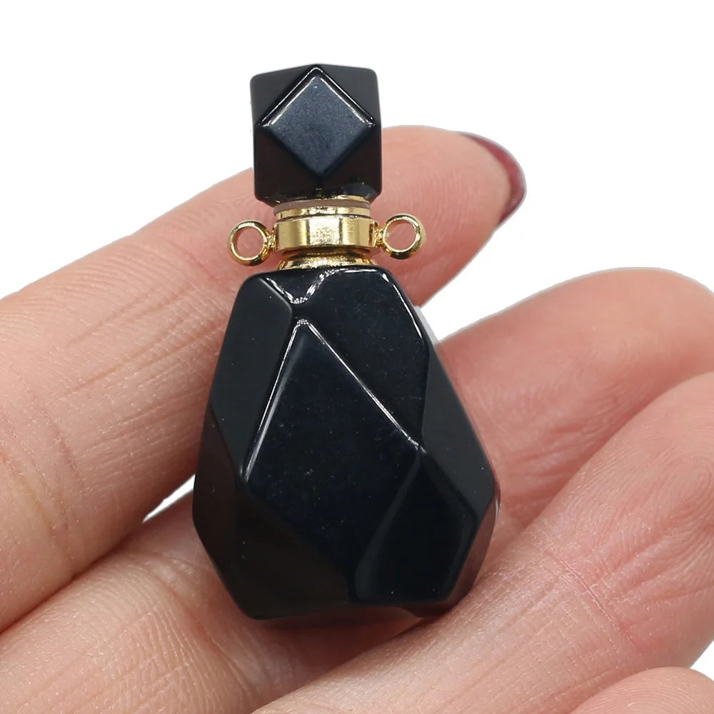 Hongzhuo Wholesale Black Agate Essential Oil Diffuser Perfume Bottle Pendant Charms for DIY Jewelry Made