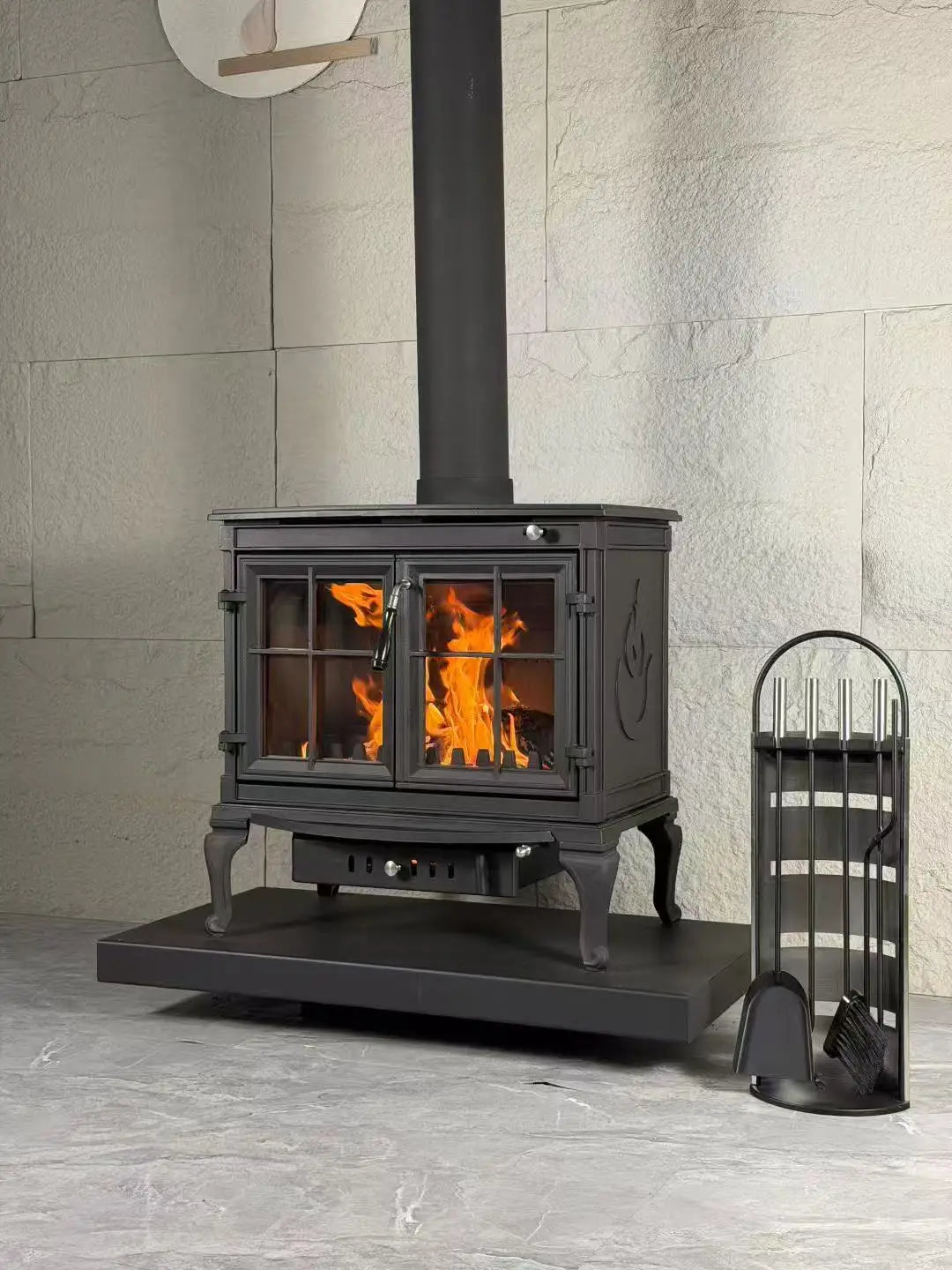 PANSEE Cast Iron Wood Fireplace Traditional Design Heating & Decorative Freestanding Installation 5-Year Warranty Model LS710