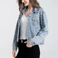 Hiking 2025 Pearl Beading Short Denim Jackets Women Blue Wash Long Sleeve Casual Jean Jacket Bomber Denim Coat