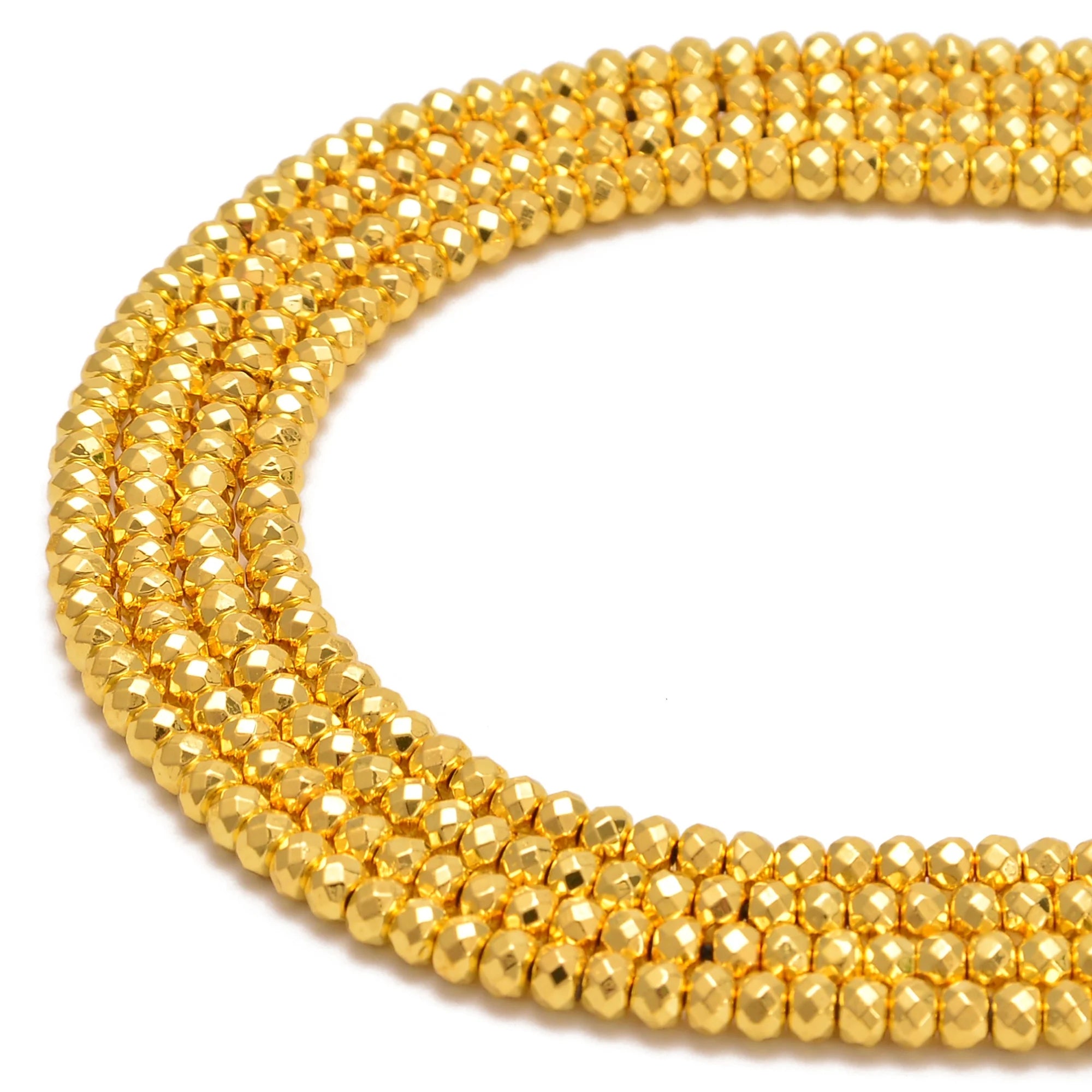 Bright Gold Plated Hematite Gemstone Bead Strand 2x3mm 3x4mm 3x6mm 3x8mm Faceted Rondelle Loose Beads for Jewelry Making