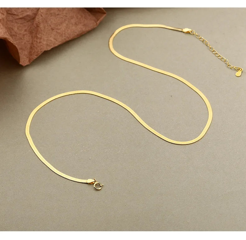 VIANRLA 925 Sterling Silver Fashion 3mm 18k Gold Plated Flat Snake Necklace