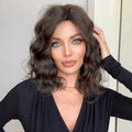 Brown Curly Wigs for Women Wavy Middle Part Synthetic Medium Shoulder Length Wig Soft Natural Looking Hair Wig 16 Inch