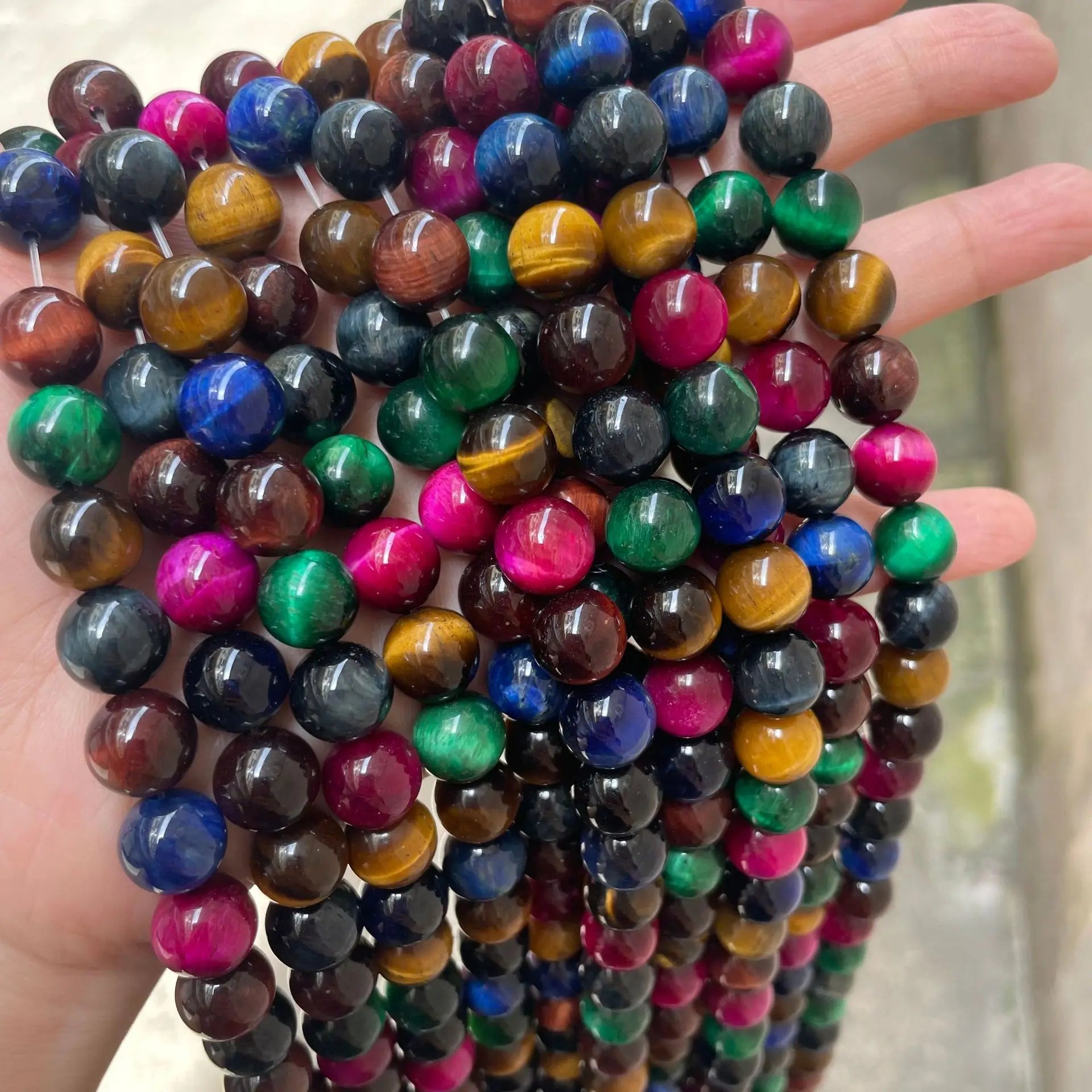 Wholesale 6mm 8mm 14mm Mixed Color Tiger's Eye Beads Loose Stone Beads for Beaded Bracelet Tiger Eye