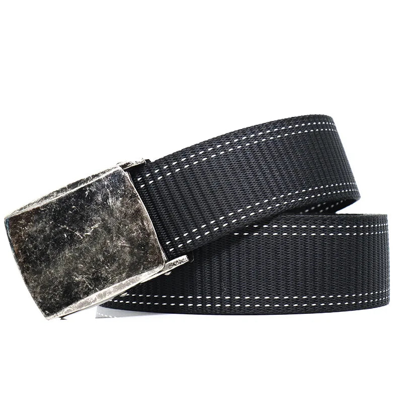 New Men's Canvas Belt With Zinc Alloy Vintage Automatic Buckle Outdoor Quick-Dry Nylon Tactical Belt Wholesale