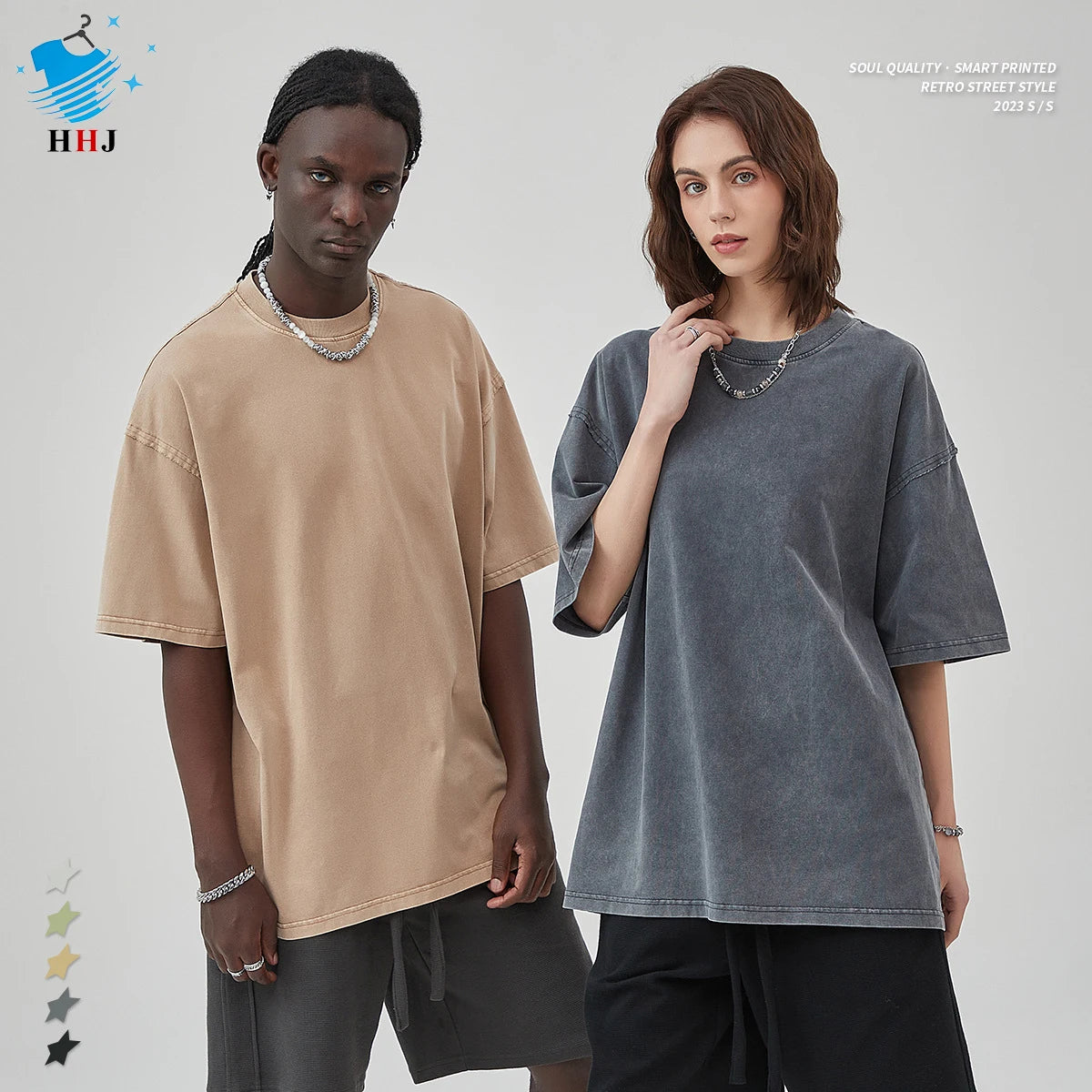 Men's Women's Shirts-Sleeved T-Shirt New Fashion Brand Heavy Vest Water Wash Batik Print Customizable Logo Loose Old-Style