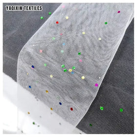 Guangzhou Zhongda Factory Prices Multi-color Shiny Sparkle 100 Polyester Net Tulle Mesh Fabric by the Yards