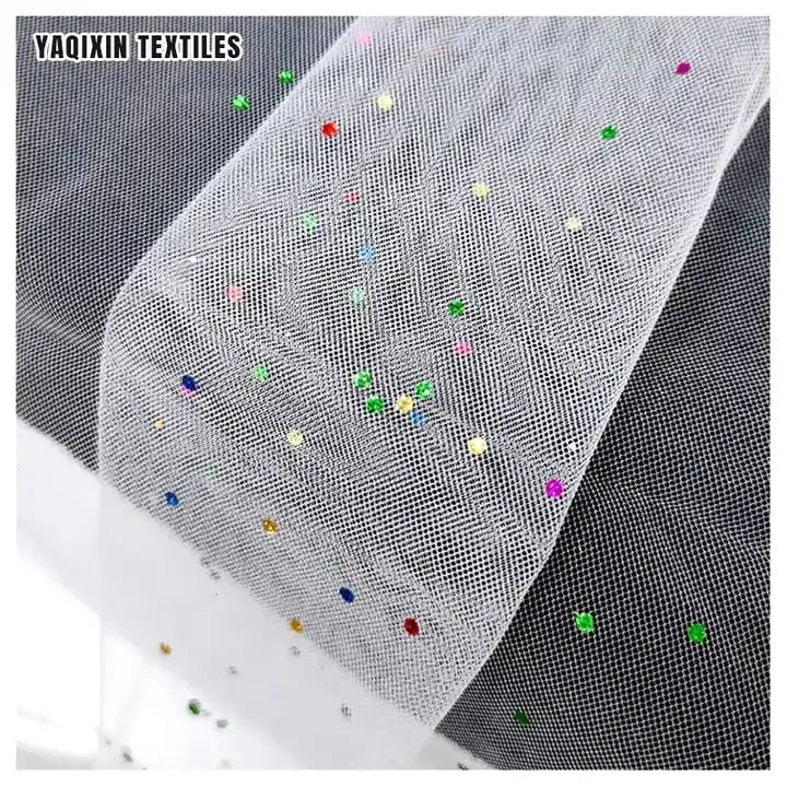 Guangzhou Zhongda Factory Prices Multi-color Shiny Sparkle 100 Polyester Net Tulle Mesh Fabric by the Yards