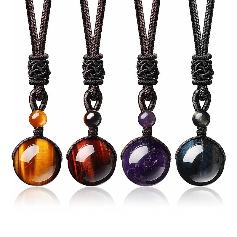 Natural Stone Tiger Eye Pendant Necklaces Handmade Gemstone Beads Pendant Lucky Blessing Healing Crystal Necklace Gift for Women