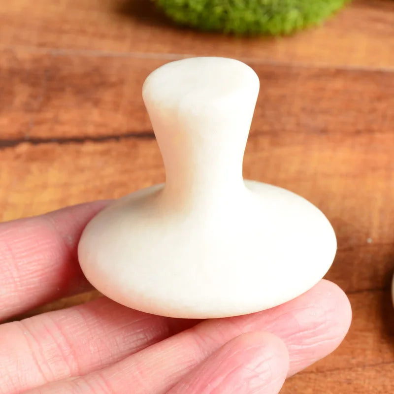 DIY Natural White Jade Mushroom Facial Massage Stone Gua Sha Board Semi-Precious Stone Crafts for Skin Care and Face Lifting