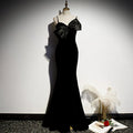 Vestidos De Festa Suspenders Fishtail Long Black Velvet Custom Prom Dresses Party Maxi Sequin Evening Dress