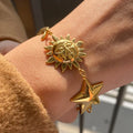 G3836 Wholesale PVD 18K Gold Plated Stainless Steel Summer Beach Hand Chain Tarnish Free Chunky Star Sun Moon Charm Bracelets