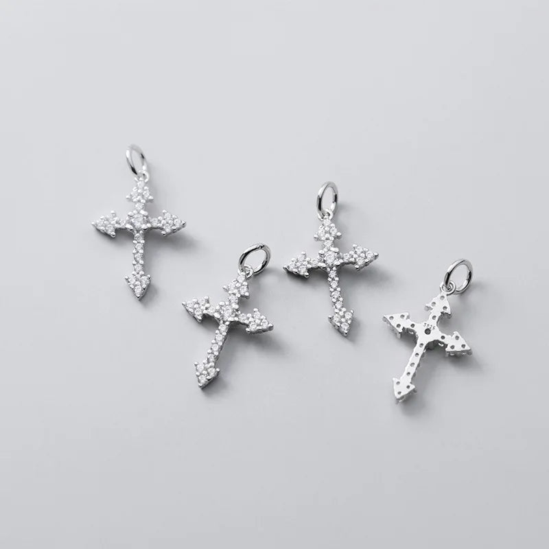 12mm Sterling Silver CZ Cross Charms 925 Silver Punk Cross Charm for Jewelry Making Supplies