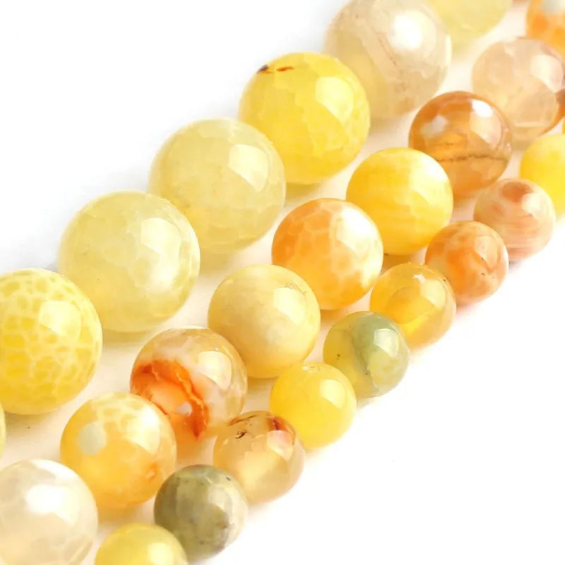 Wholesale Round Loose Beads Yellow Fire Agates Stone Onyx Beads for Jewelry Making Diy