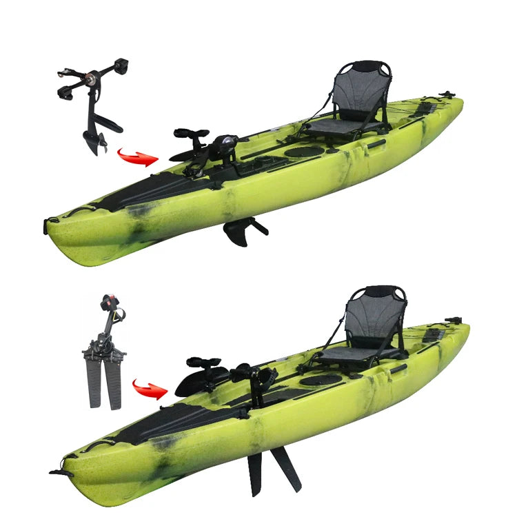 12ft Propeller Pedal Drive Kayak Flap Angler Sit on Top Fishing Canoe Fin Kajak with Electric Motor Plastic HDPE Boat