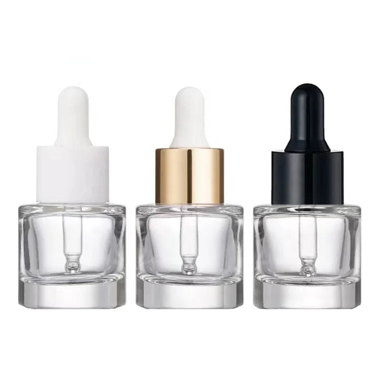 Custom 15ml Thick Bottom Straight Round Clear Glass Dropper Bottles with Pippete for Cosmetic Essential Oil Serum Packing