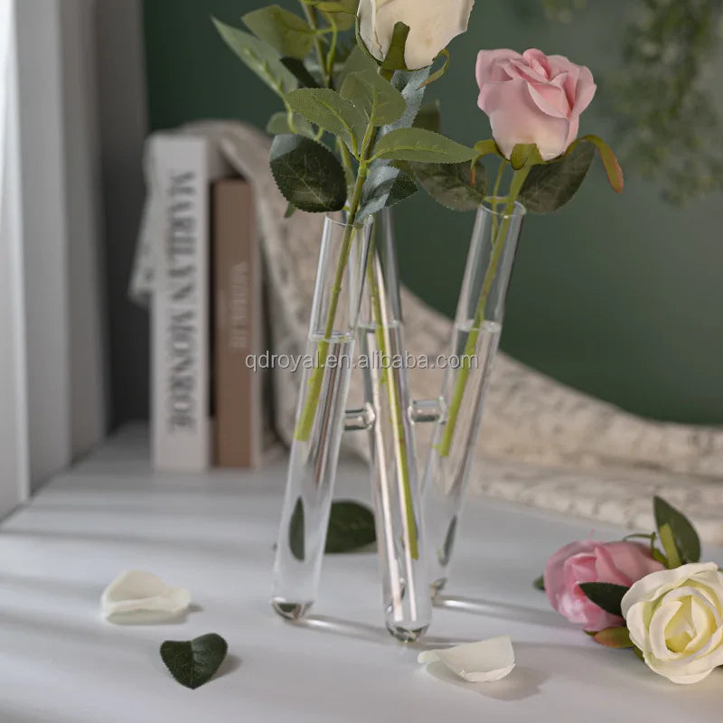 Hot Selling 3 Transparent Glass Connecting Test Tubes Hydroponic Vases Centerpieces and Plant Decorations for Wedding