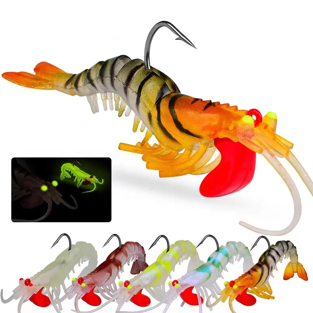 Cheap 6g 13g 19g Jig Head Soft Shrimp Lure Silicone Simulation Shrimp Fishing Lure Prawn Sea Bass Pike Shrimp Lure