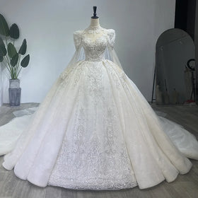 Jancember WM03 Princess Muslim High Neck Puffy Bridal Ball Gown Wedding Dresses With Shawl