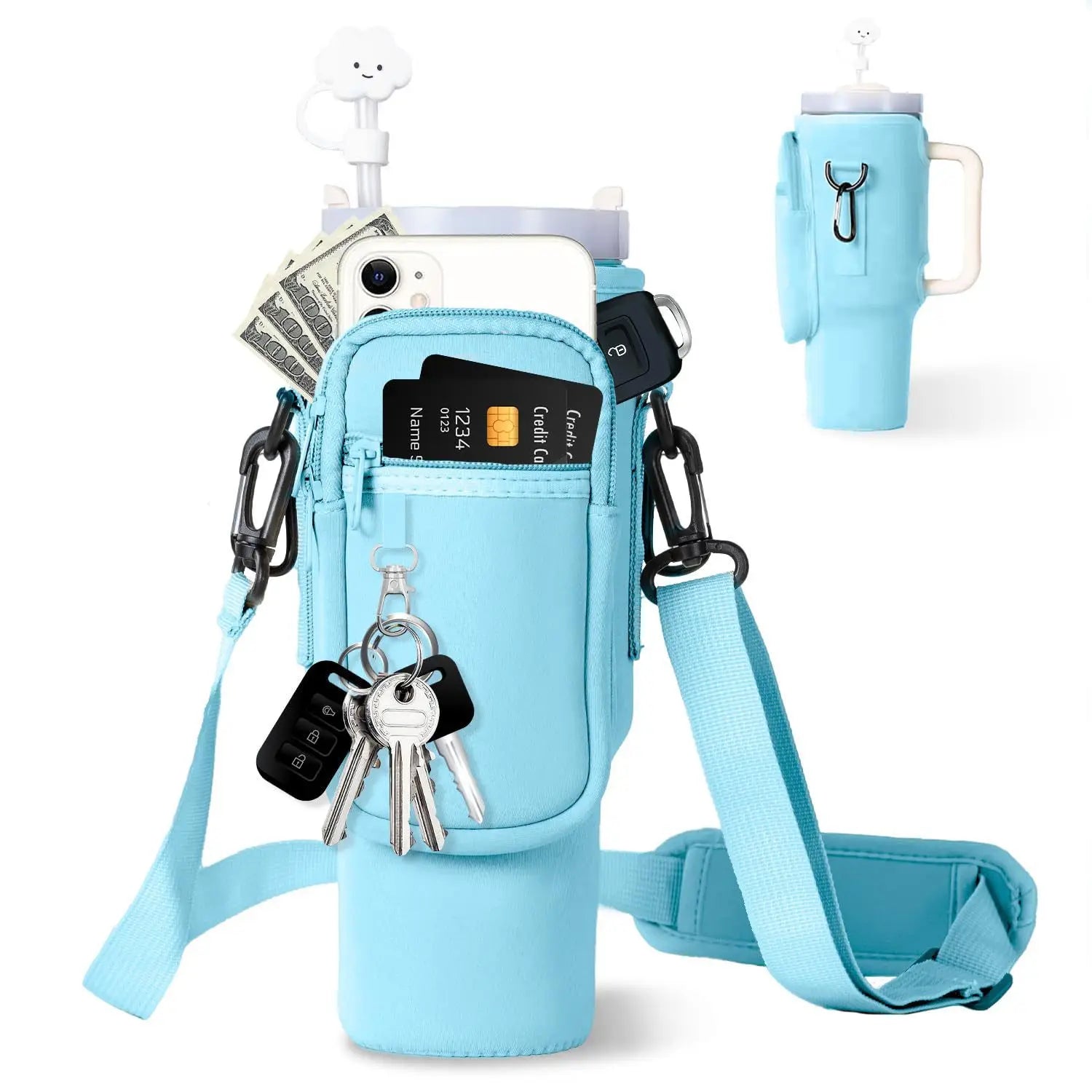 Neoprene Water Bottle Carrier Bags Phone Pouch with Zipper 40 OZ Tumbler Cooler Bags with Shoulder Strap 40oz Cup Sleeve Holder