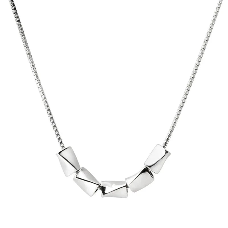 Fine 925 Sterling Silver Zircon Rhodium Plated Beads Charms Pendant Women Wedding Gift Necklace