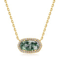 Elegant Green Moss Agate Leaf Necklace 5A CZ 14K Gold Chain Perfect Women Gift